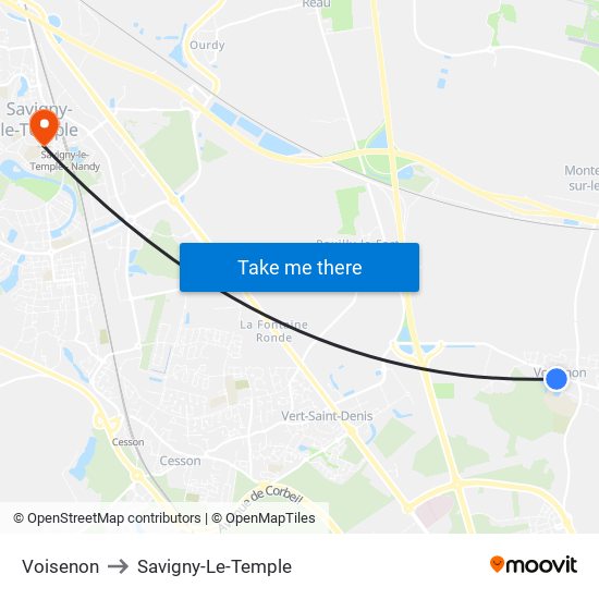 Voisenon to Savigny-Le-Temple map