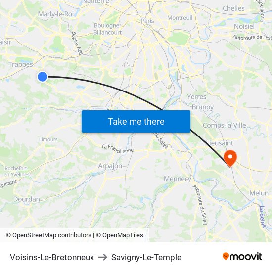 Voisins-Le-Bretonneux to Savigny-Le-Temple map