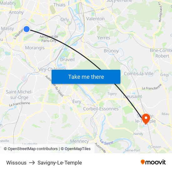 Wissous to Savigny-Le-Temple map