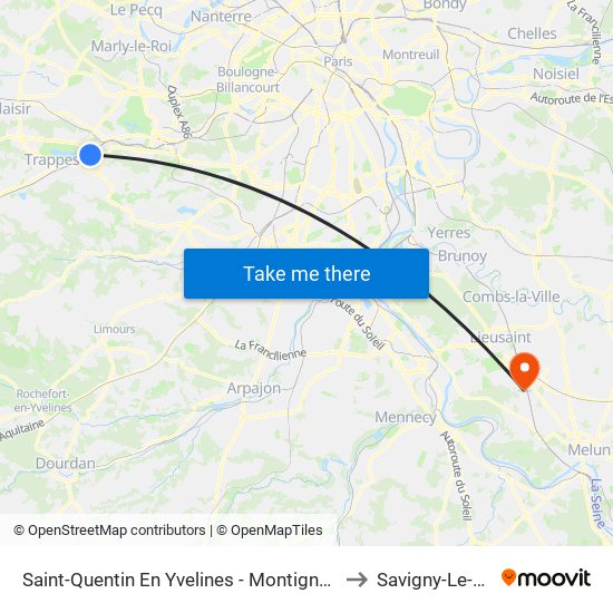 Saint-Quentin En Yvelines - Montigny-Le-Bretonneux to Savigny-Le-Temple map