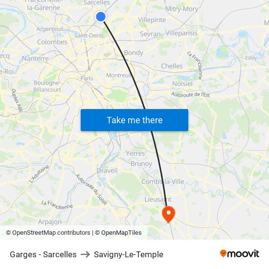 Garges - Sarcelles to Savigny-Le-Temple map