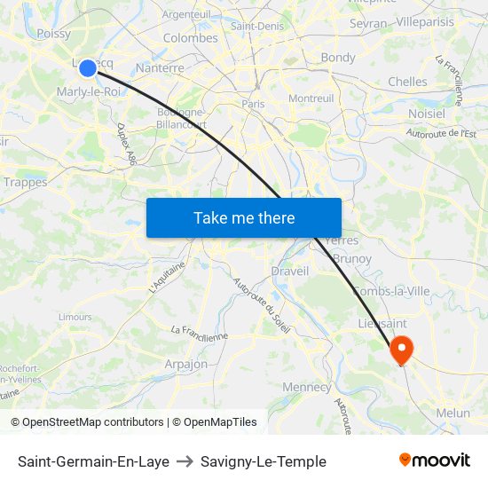 Saint-Germain-En-Laye to Savigny-Le-Temple map