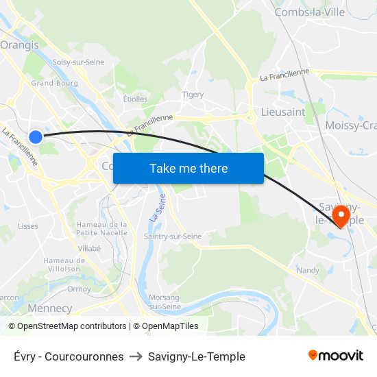 Évry - Courcouronnes to Savigny-Le-Temple map