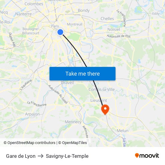 Gare de Lyon to Savigny-Le-Temple map