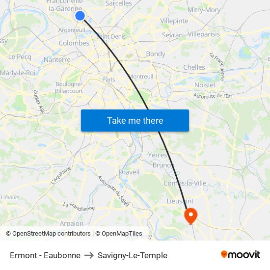 Ermont - Eaubonne to Savigny-Le-Temple map
