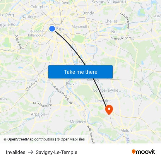 Invalides to Savigny-Le-Temple map