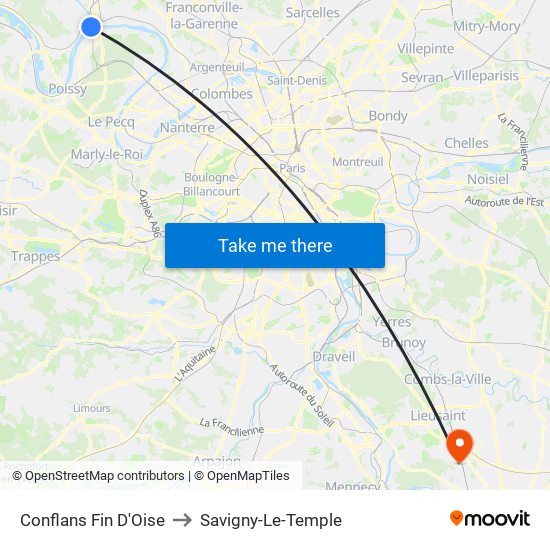 Conflans Fin D'Oise to Savigny-Le-Temple map