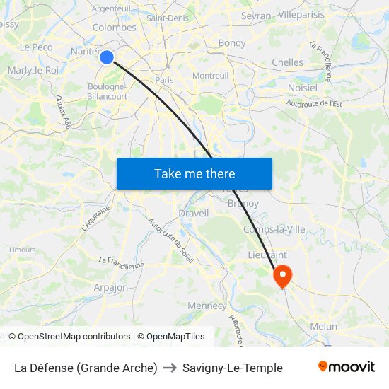La Défense (Grande Arche) to Savigny-Le-Temple map