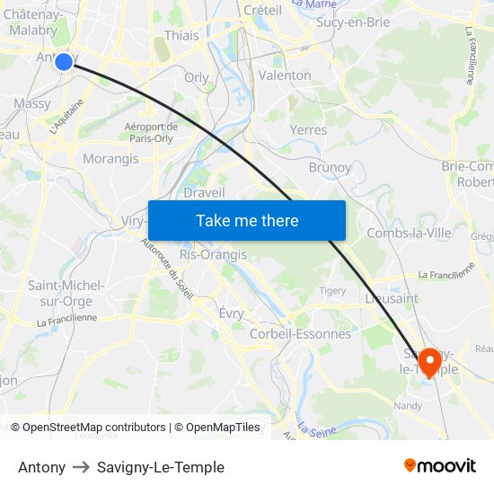 Antony to Savigny-Le-Temple map