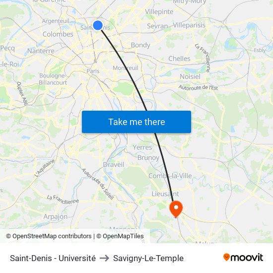 Saint-Denis - Université to Savigny-Le-Temple map