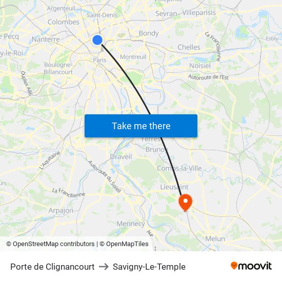 Porte de Clignancourt to Savigny-Le-Temple map