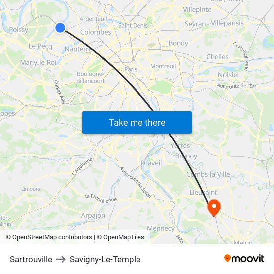 Sartrouville to Savigny-Le-Temple map