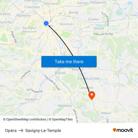 Opéra to Savigny-Le-Temple map