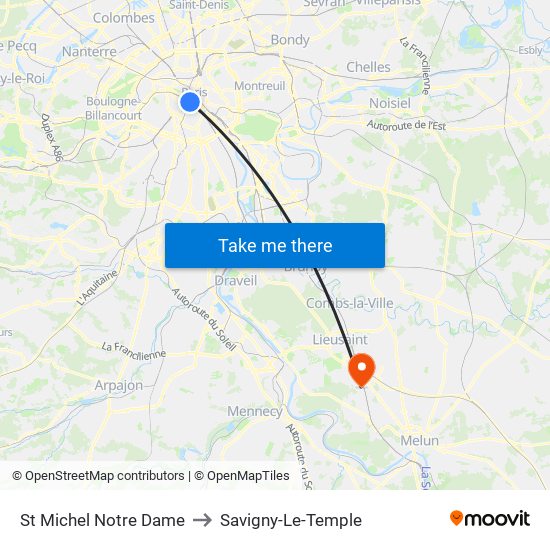 St Michel Notre Dame to Savigny-Le-Temple map