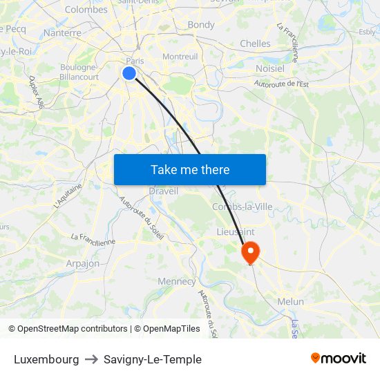Luxembourg to Savigny-Le-Temple map
