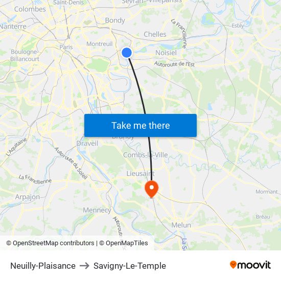 Neuilly-Plaisance to Savigny-Le-Temple map