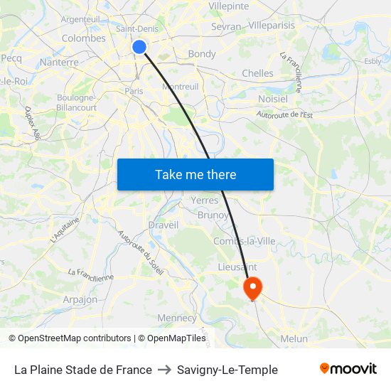 La Plaine Stade de France to Savigny-Le-Temple map