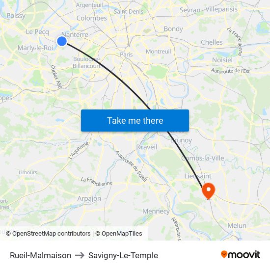 Rueil-Malmaison to Savigny-Le-Temple map