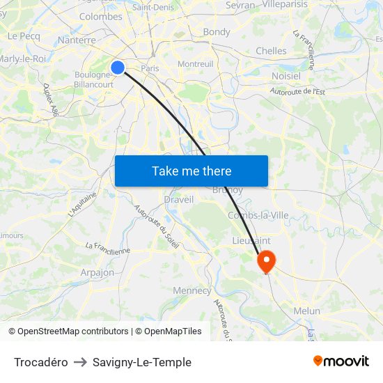 Trocadéro to Savigny-Le-Temple map