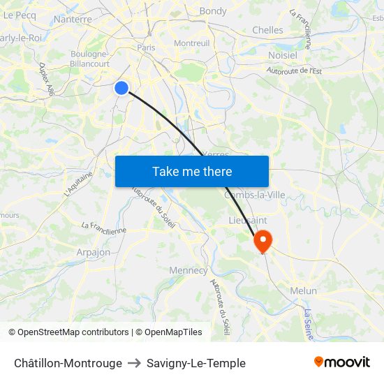 Châtillon-Montrouge to Savigny-Le-Temple map