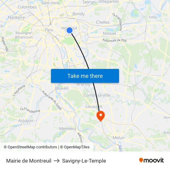 Mairie de Montreuil to Savigny-Le-Temple map