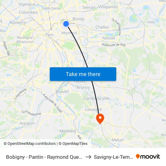 Bobigny - Pantin - Raymond Queneau to Savigny-Le-Temple map