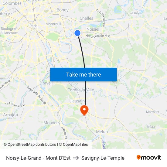 Noisy-Le-Grand - Mont D'Est to Savigny-Le-Temple map