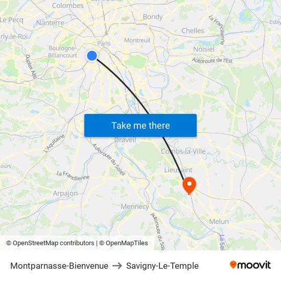 Montparnasse-Bienvenue to Savigny-Le-Temple map