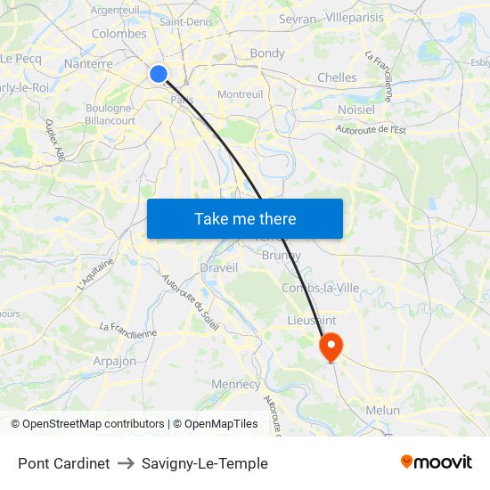 Pont Cardinet to Savigny-Le-Temple map