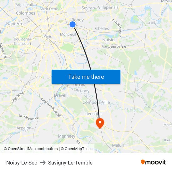 Noisy-Le-Sec to Savigny-Le-Temple map