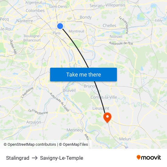 Stalingrad to Savigny-Le-Temple map