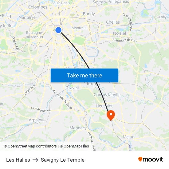 Les Halles to Savigny-Le-Temple map