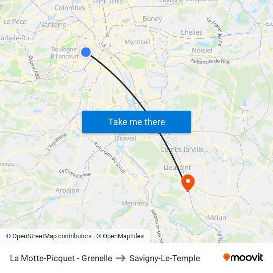 La Motte-Picquet - Grenelle to Savigny-Le-Temple map