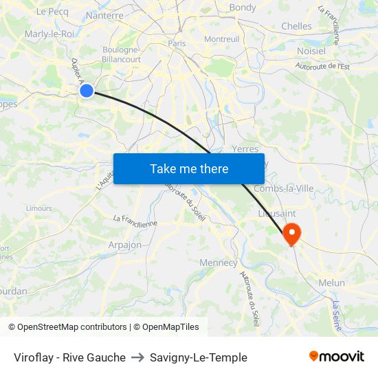 Viroflay - Rive Gauche to Savigny-Le-Temple map