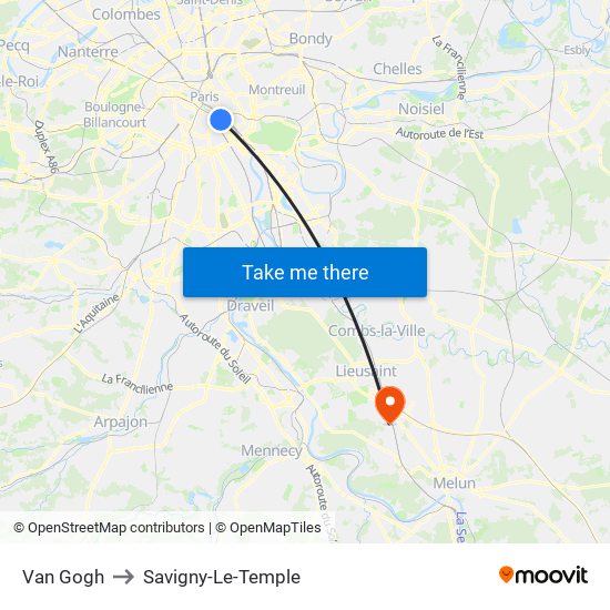 Van Gogh to Savigny-Le-Temple map