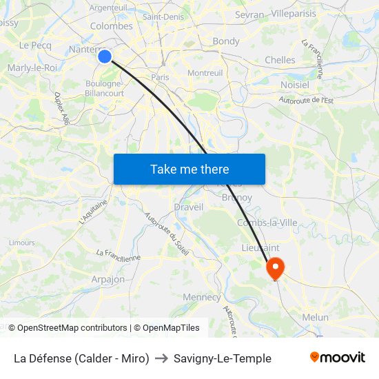 La Défense (Calder - Miro) to Savigny-Le-Temple map