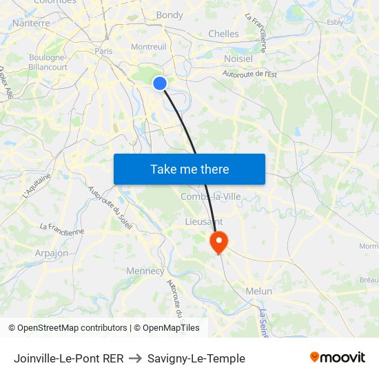 Joinville-Le-Pont RER to Savigny-Le-Temple map