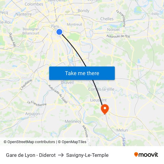 Gare de Lyon - Diderot to Savigny-Le-Temple map