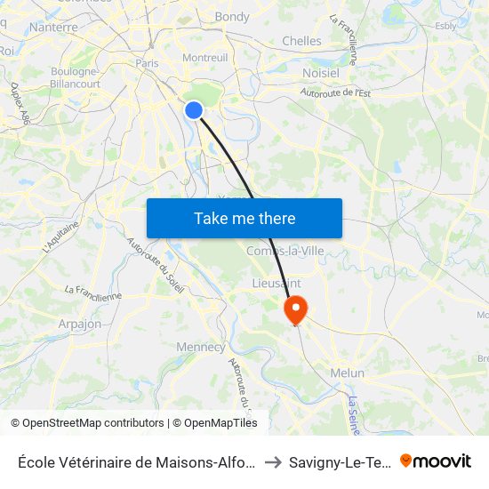 École Vétérinaire de Maisons-Alfort - Métro to Savigny-Le-Temple map