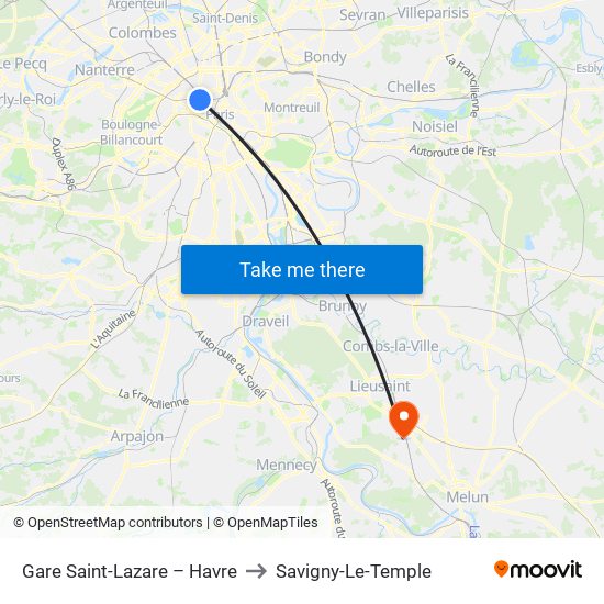 Gare Saint-Lazare – Havre to Savigny-Le-Temple map