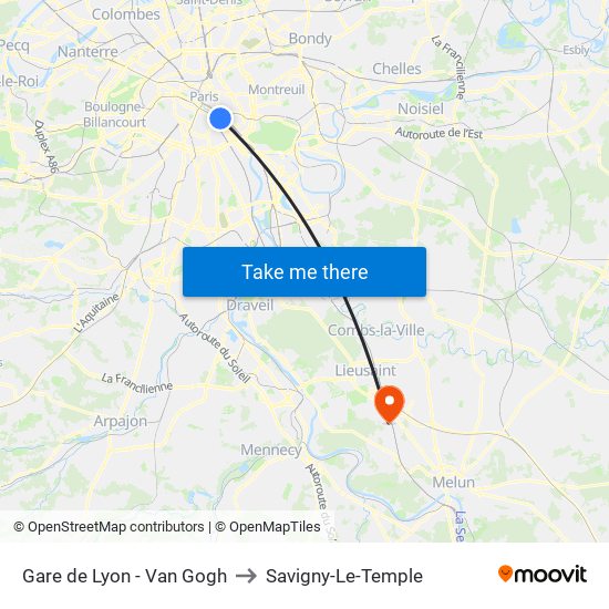 Gare de Lyon - Van Gogh to Savigny-Le-Temple map