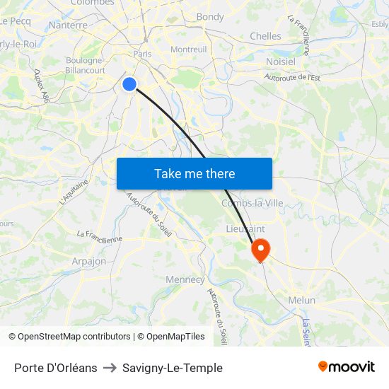 Porte D'Orléans to Savigny-Le-Temple map