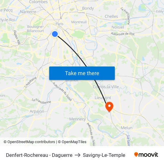 Denfert-Rochereau - Daguerre to Savigny-Le-Temple map