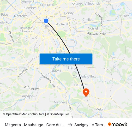 Magenta - Maubeuge - Gare du Nord to Savigny-Le-Temple map