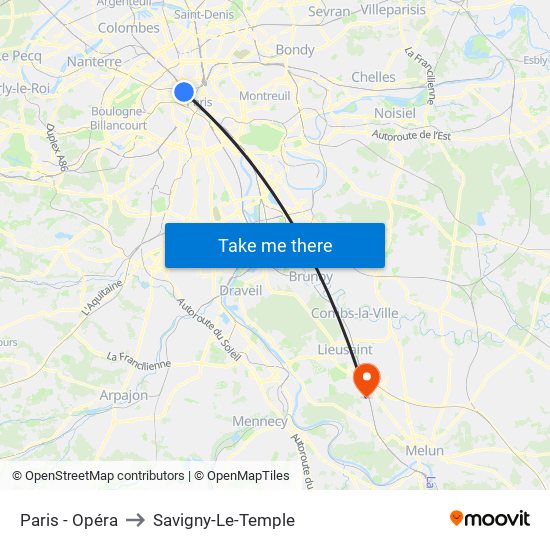 Paris - Opéra to Savigny-Le-Temple map