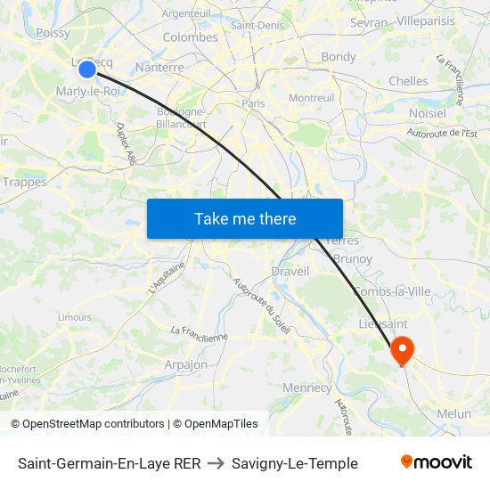 Saint-Germain-En-Laye RER to Savigny-Le-Temple map