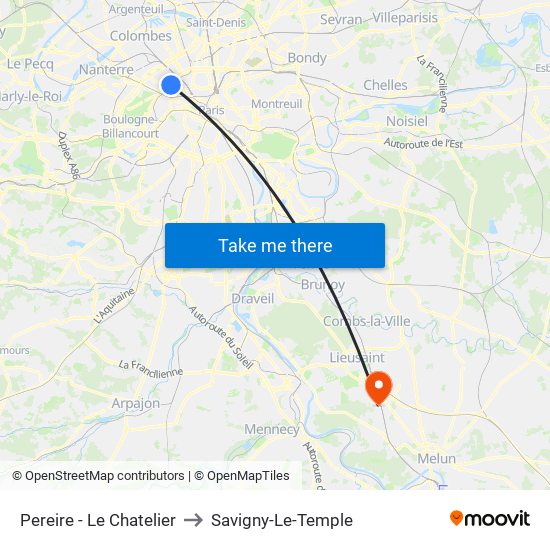 Pereire - Le Chatelier to Savigny-Le-Temple map