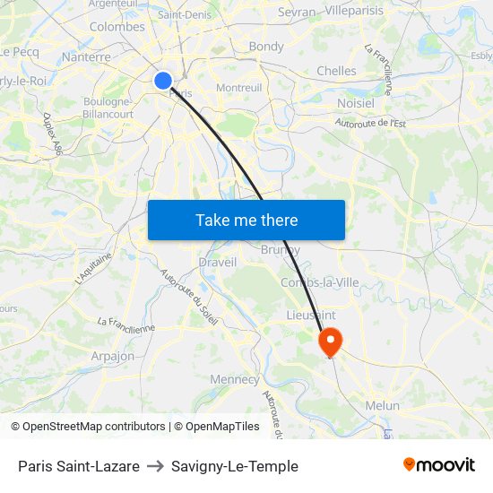 Paris Saint-Lazare to Savigny-Le-Temple map
