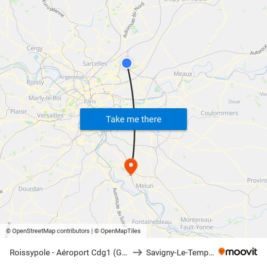 Roissypole - Aéroport Cdg1 (G1) to Savigny-Le-Temple map