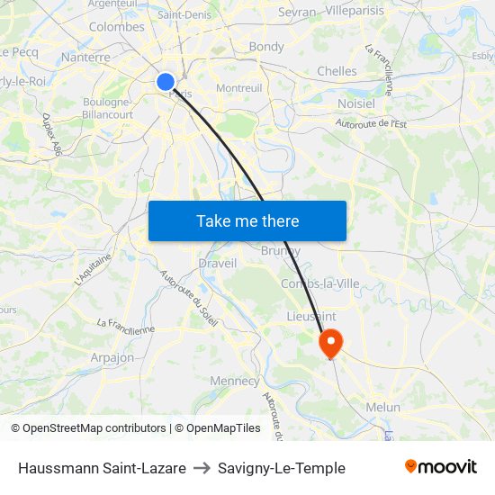 Haussmann Saint-Lazare to Savigny-Le-Temple map